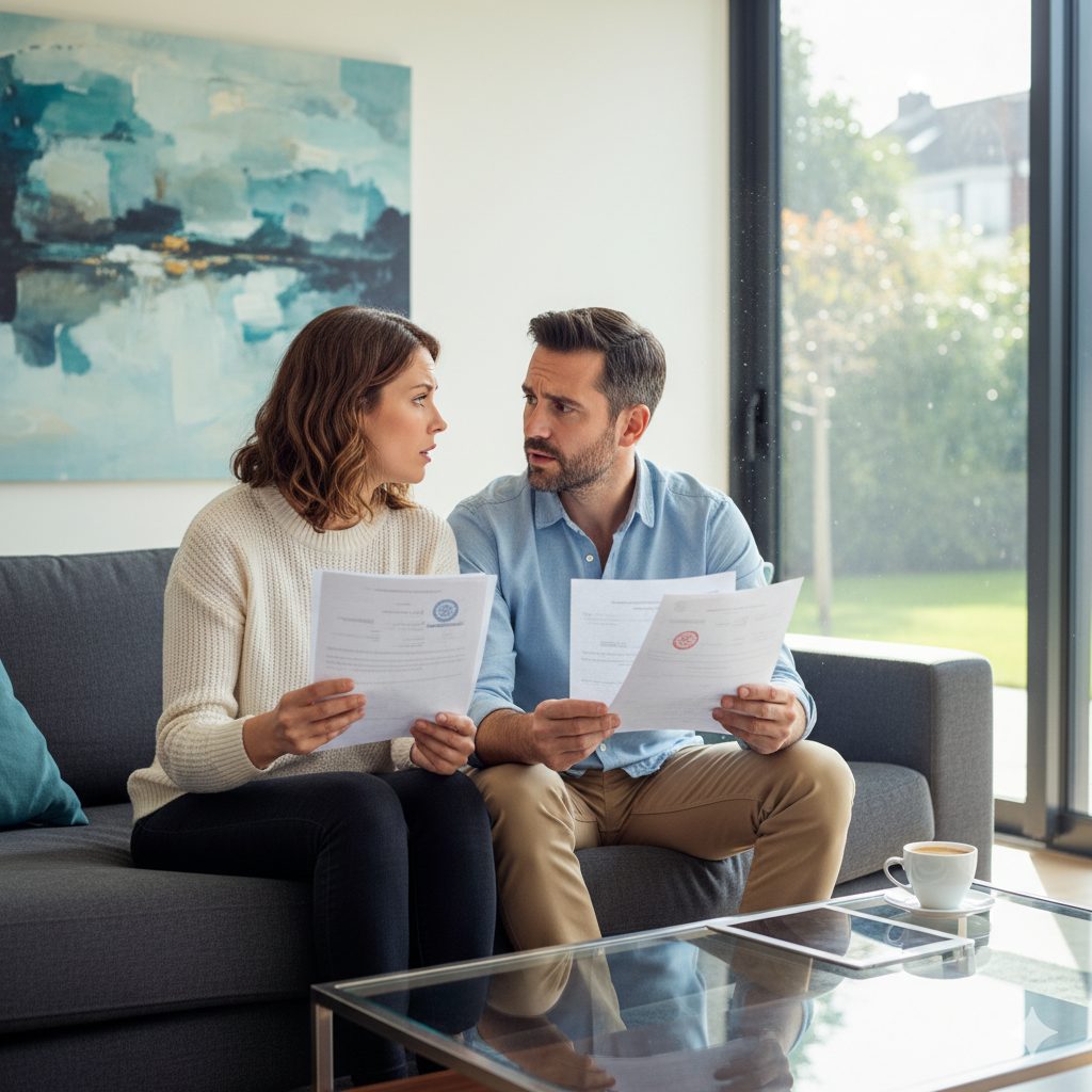 Couple réfléchissant à une offre d'achat — rétractation vendeur et engagement juridique